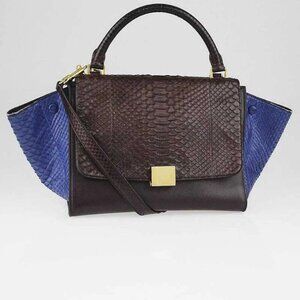 Celine Brown/Blue Python and Calfskin Leather Small Trapeze Bag